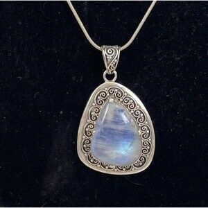 Sterling Silver 925 Moonstone Pendant On Adjustable Silver Chain